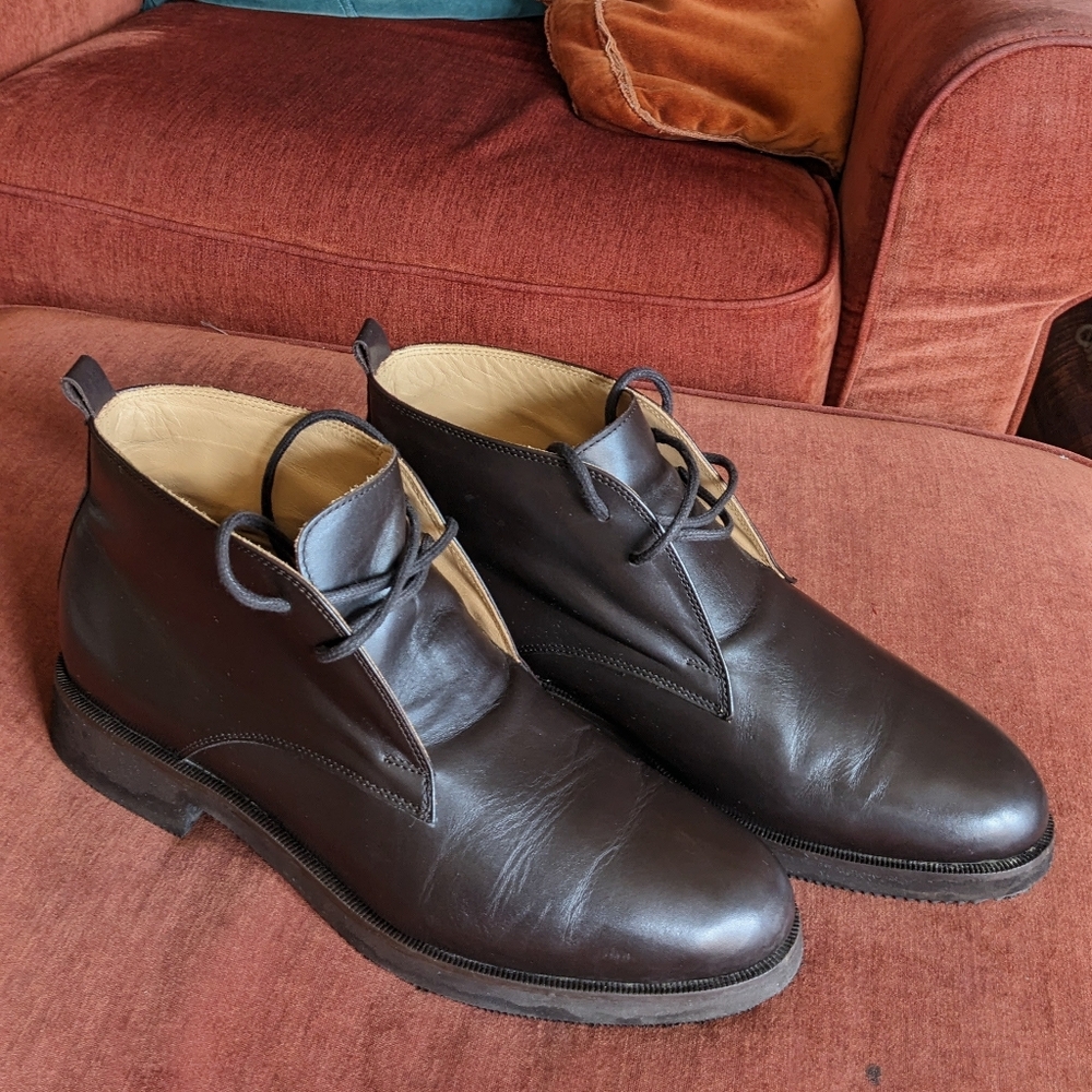 Rakoh Men's Dark Brown Leather Chukka Boots Size 12  - Classic Lace-Up